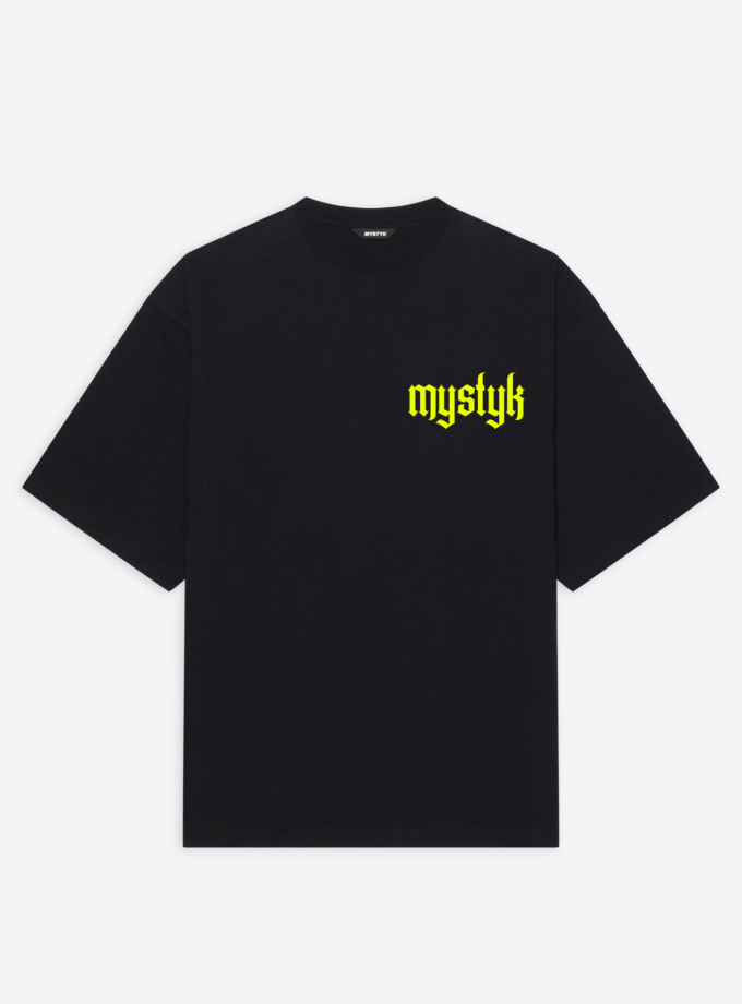 Camiseta mystyk con el logo polytee oversize en amarillo neon