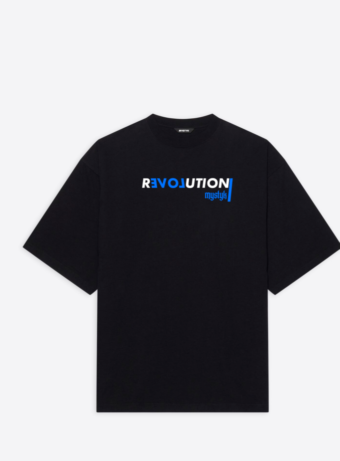 Camiseta con el estampado revolution con las letras LOVE al revés.